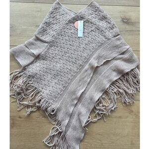 Baileys Blossoms Girls Knit Poncho Fringe Trim Mauve Pink Boho‎ Sweater NWT